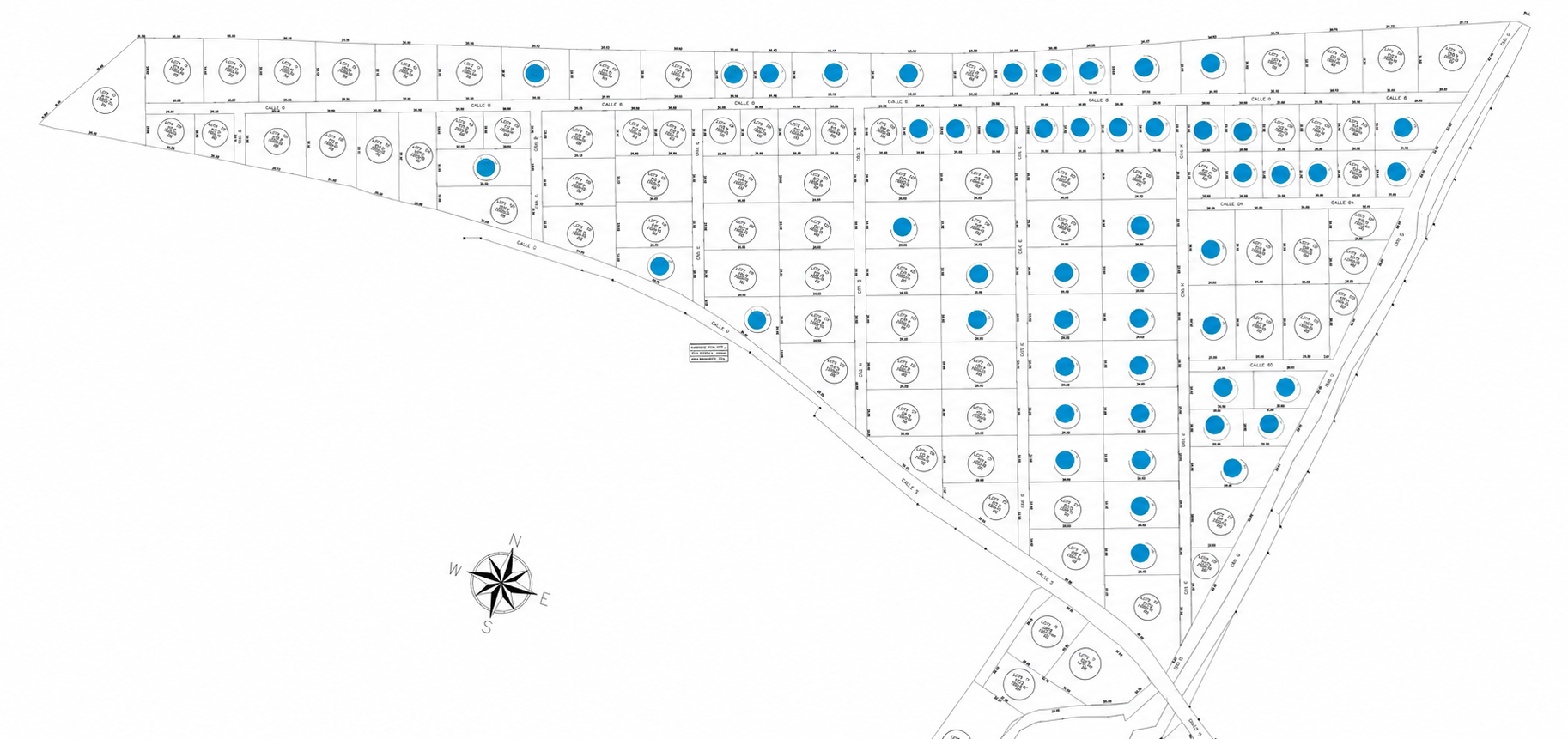 Plano con lotes comprados marcados en azul